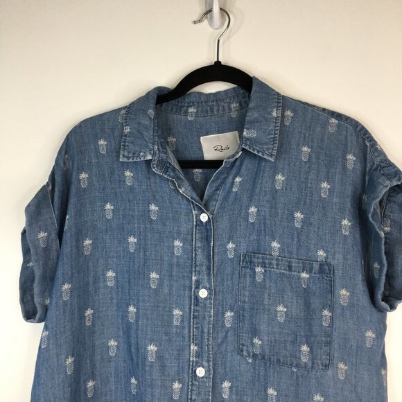 Rails Whitney Chambray Pineapple Button Down Shirt Blouse Size S - Picture 3 of 12